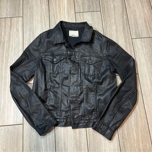 Calvin Klein Womens Black Leather Button Down Jacket Size Medium